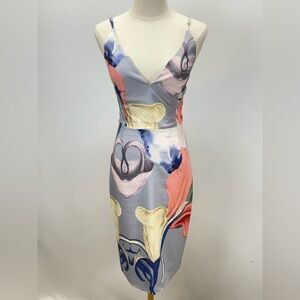 SHILLA Gray floral spaghetti strap bodycon midi Dress size XS